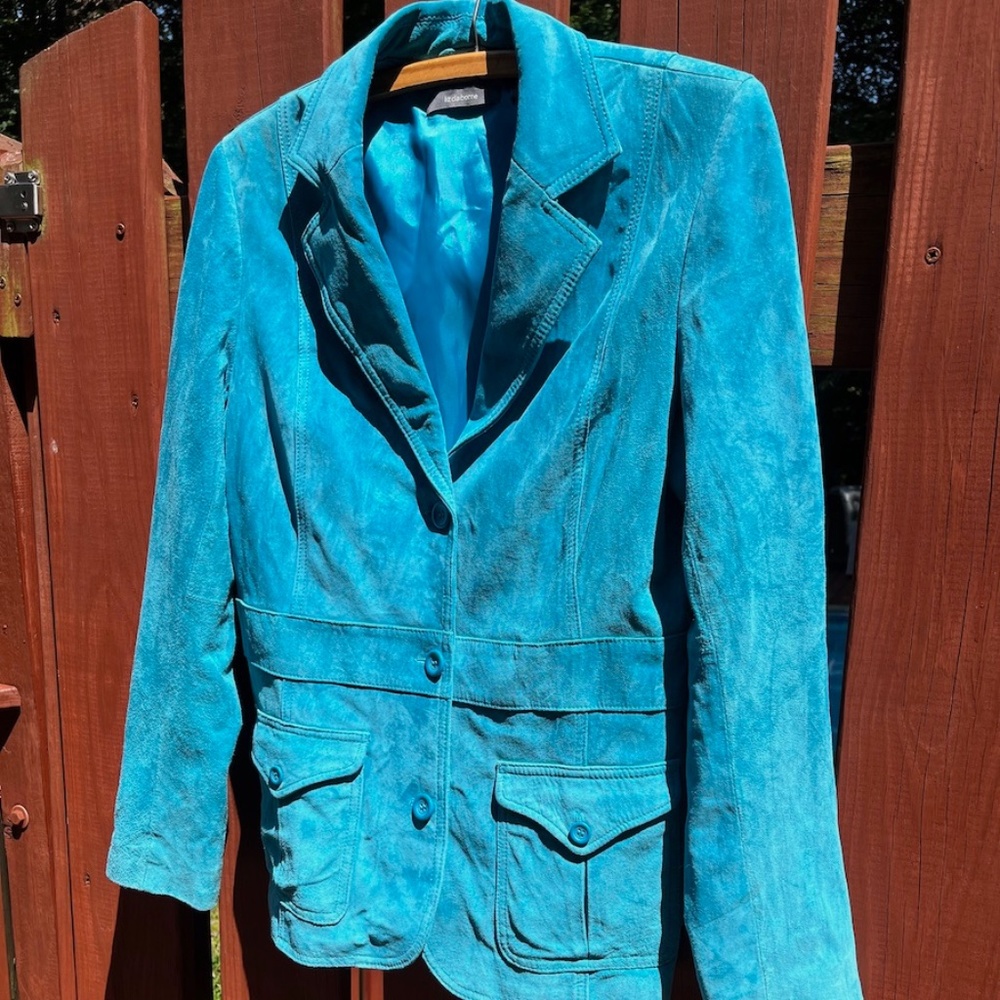Peacock blue suede blazer